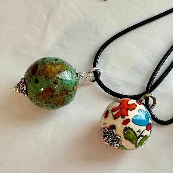 Boho BUNDLE (3) Ceramic Beads Pendants Chocker Necklaces Minimalist Boho Gipsy - Picture 2 of 15